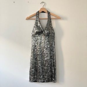 ABS, Allen Schwartz strapless Sequin Silver dress